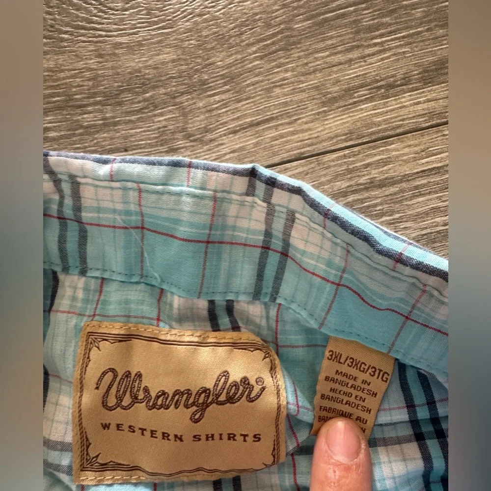 Wrangler Western Shirts Blue Plaid Gingham Button Up Shirt Short Sleeve 3XL GUC - Picture 3 of 4